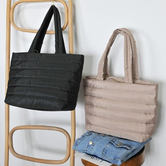 Puffer Tote Quilted Shoulder Bag Lightweight Multi-Purpose for Work Travel - Picture 4 of 7